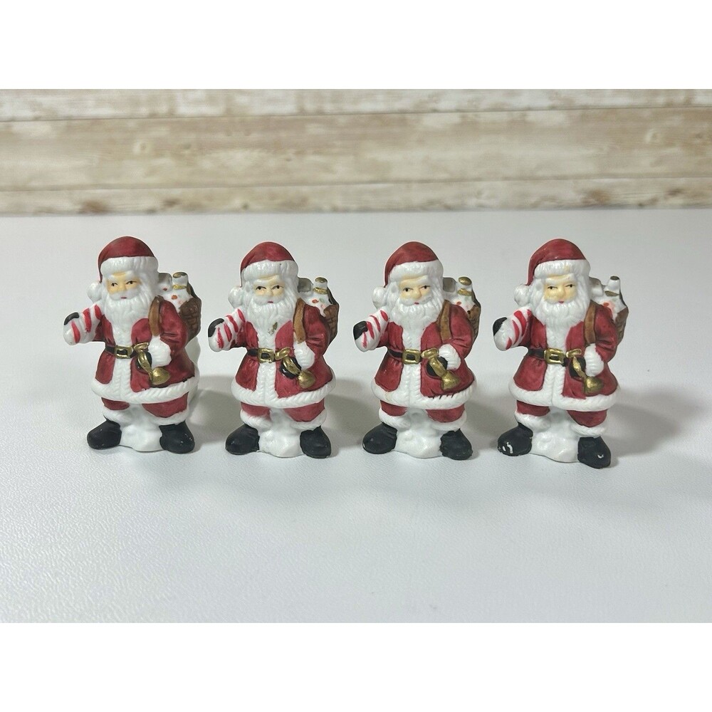 Vintage Santa Claus Ceramic Christmas Set of 4 Napkin Rings Holiday